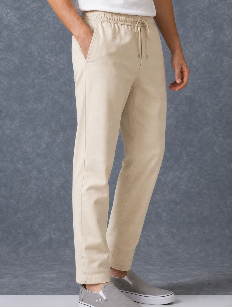 The Lifestyle Co Off White Solid Linen Relaxed-Fit Trousers