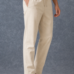 The Lifestyle Co Off White Solid Linen Relaxed-Fit Trousers