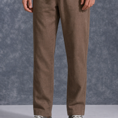 The Lifestyle Co Light Coffee Solid Linen Relaxed-Fit Trousers