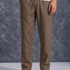 The Lifestyle Co Light Coffee Solid Linen Relaxed-Fit Trousers