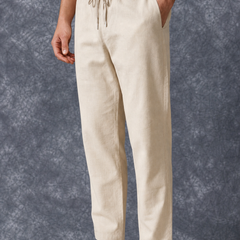 The Lifestyle Co Off White Solid Linen Relaxed-Fit Trousers