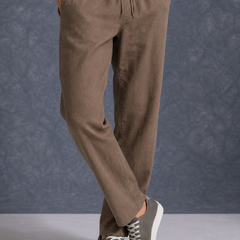 The Lifestyle Co Light Coffee Solid Linen Relaxed-Fit Trousers