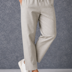 The Lifestyle Co Light Grey Solid Linen Relaxed-Fit Trousers