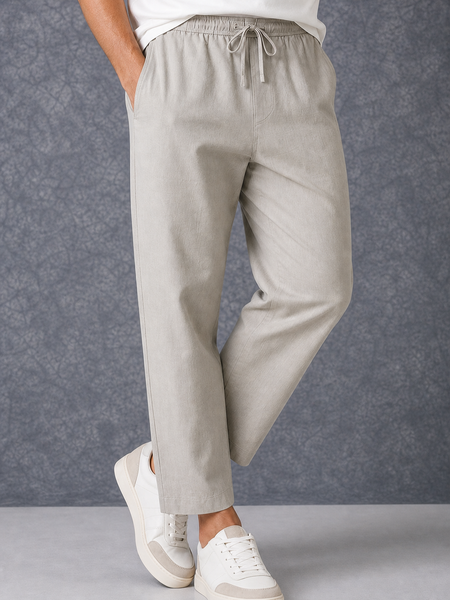 The Lifestyle Co Light Grey Solid Linen Relaxed-Fit Trousers