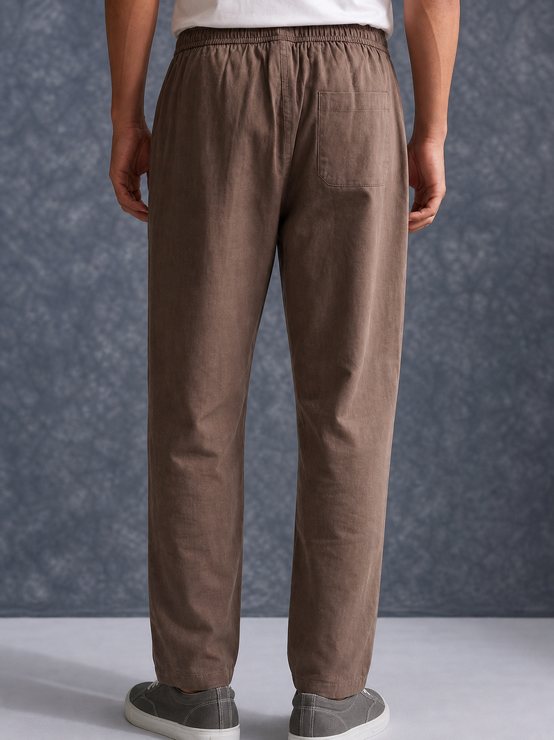 The Lifestyle Co Light Coffee Solid Linen Relaxed-Fit Trousers