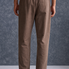 The Lifestyle Co Light Coffee Solid Linen Relaxed-Fit Trousers