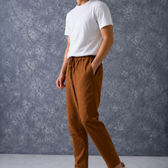 The Lifestyle Co Chocolate Brown Solid Linen Relaxed-Fit Trousers