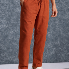 The Lifestyle Co Orange Solid Linen Relaxed-Fit Trousers