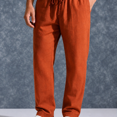 The Lifestyle Co Orange Solid Linen Relaxed-Fit Trousers