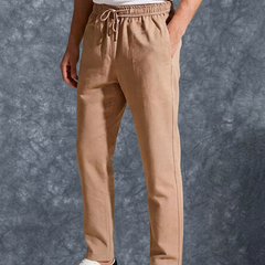 The Lifestyle Co Light Orange Solid Linen Relaxed-Fit Trousers