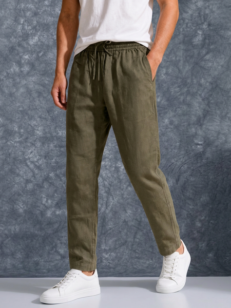 The Lifestyle Co Coffee Brown Solid Linen Relaxed-Fit Trousers
