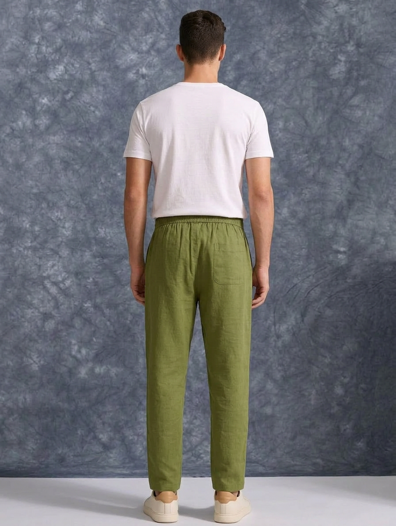 The Lifestyle Co Mint Green Solid Linen Relaxed-Fit Trousers