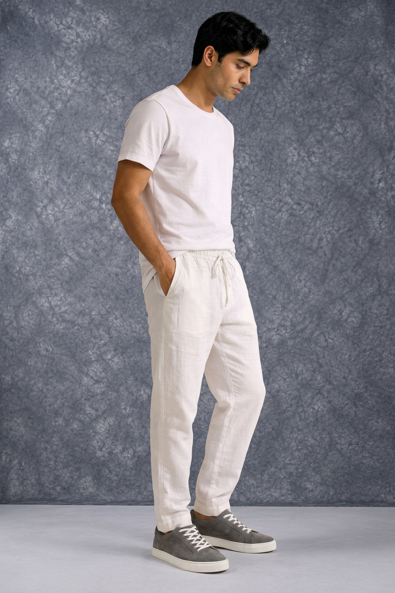 The Lifestyle Co White Solid Linen Relaxed-Fit Trousers