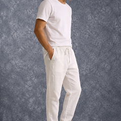 The Lifestyle Co White Solid Linen Relaxed-Fit Trousers