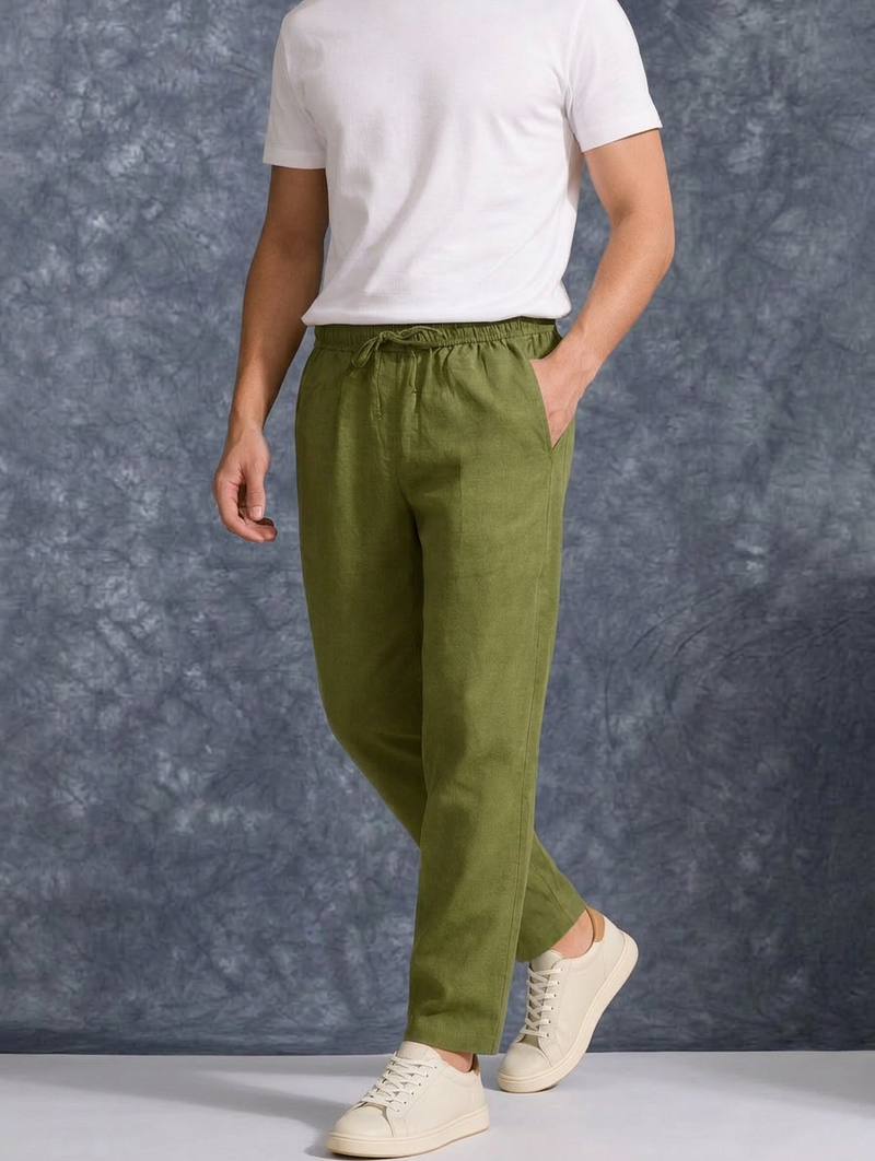 The Lifestyle Co Mint Green Solid Linen Relaxed-Fit Trousers