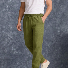 The Lifestyle Co Mint Green Solid Linen Relaxed-Fit Trousers