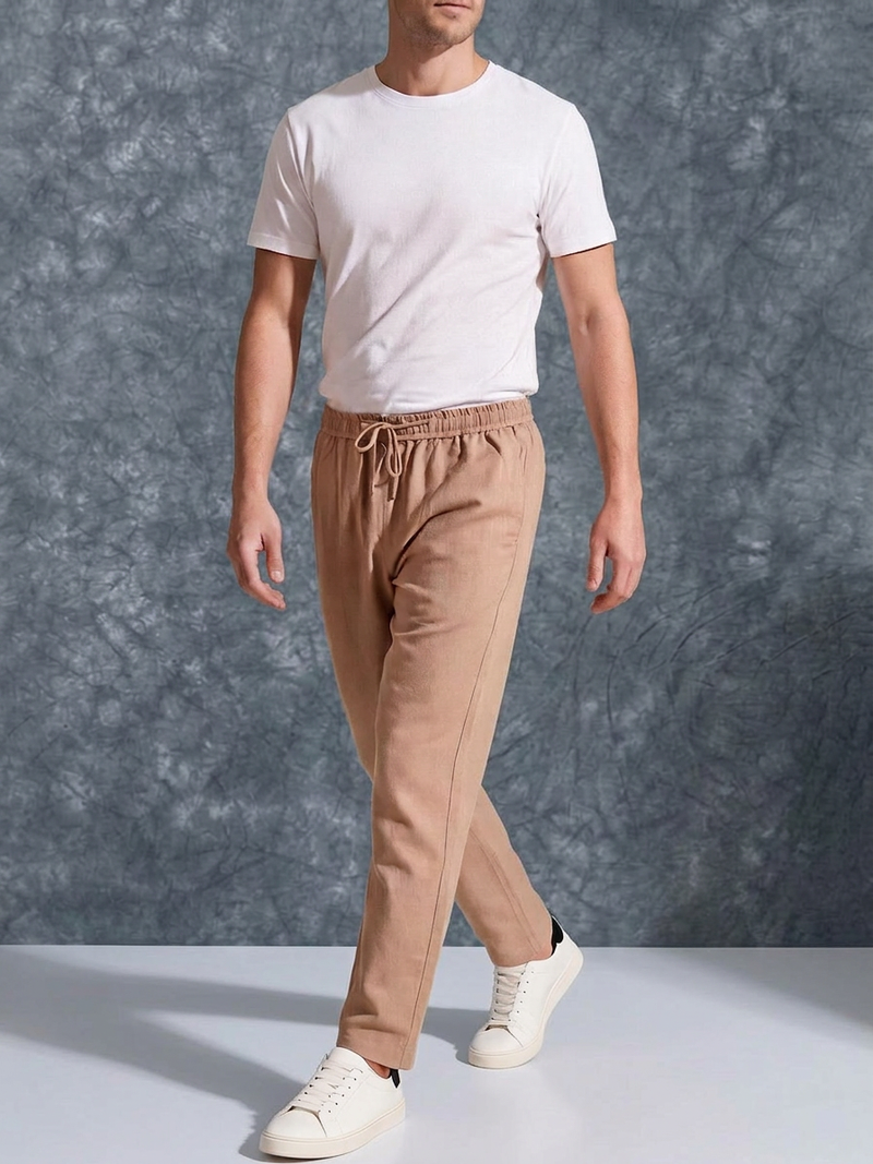 The Lifestyle Co Light Orange Solid Linen Relaxed-Fit Trousers