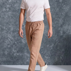 The Lifestyle Co Light Orange Solid Linen Relaxed-Fit Trousers
