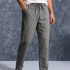 The Lifestyle Co Dark Grey Solid Linen Relaxed-Fit Trousers