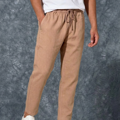 The Lifestyle Co Light Orange Solid Linen Relaxed-Fit Trousers