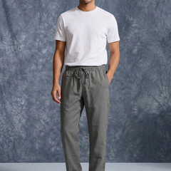 The Lifestyle Co Dark Grey Solid Linen Relaxed-Fit Trousers