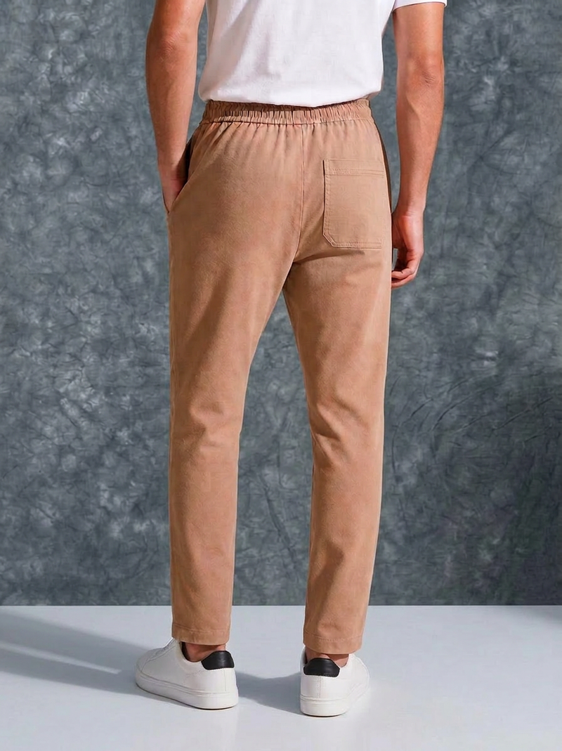 The Lifestyle Co Light Orange Solid Linen Relaxed-Fit Trousers