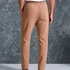 The Lifestyle Co Light Orange Solid Linen Relaxed-Fit Trousers
