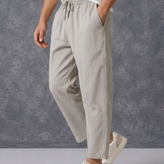 The Lifestyle Co Light Grey Solid Linen Relaxed-Fit Trousers