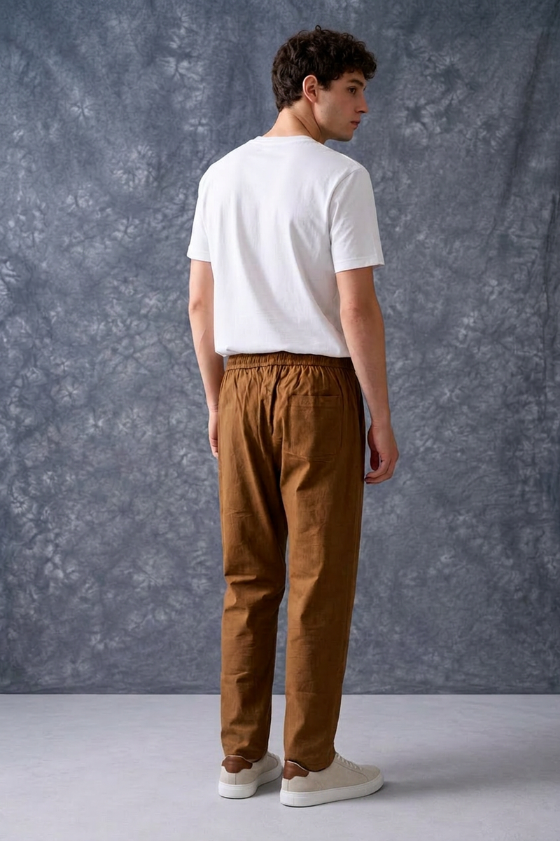 The Lifestyle Co Chocolate Brown Solid Linen Relaxed-Fit Trousers