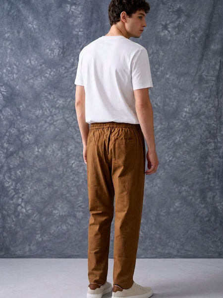 The Lifestyle Co Chocolate Brown Solid Linen Relaxed-Fit Trousers