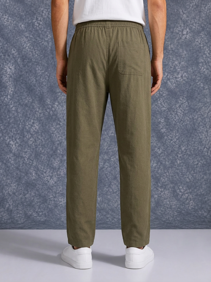 The Lifestyle Co Coffee Brown Solid Linen Relaxed-Fit Trousers
