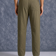 The Lifestyle Co Coffee Brown Solid Linen Relaxed-Fit Trousers