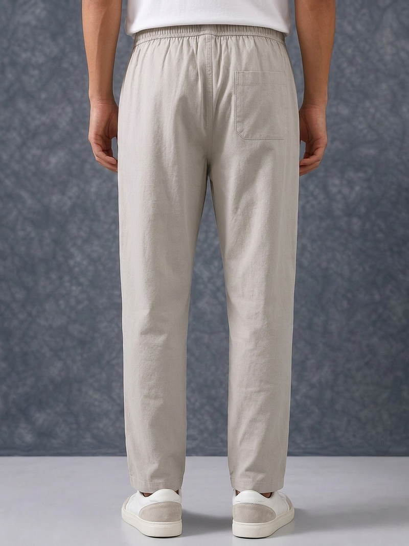 The Lifestyle Co Light Grey Solid Linen Relaxed-Fit Trousers