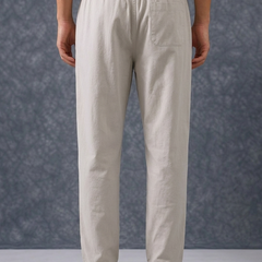 The Lifestyle Co Light Grey Solid Linen Relaxed-Fit Trousers