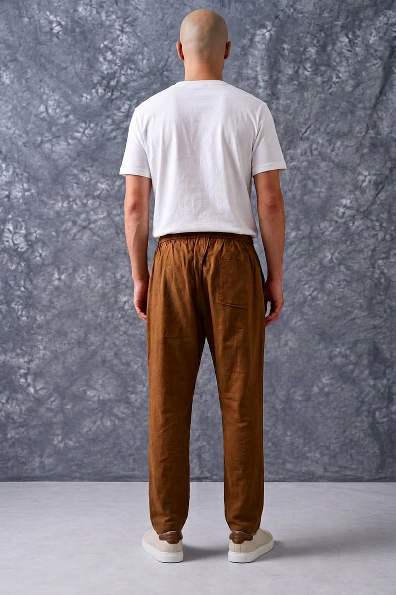 The Lifestyle Co Chocolate Brown Solid Linen Relaxed-Fit Trousers