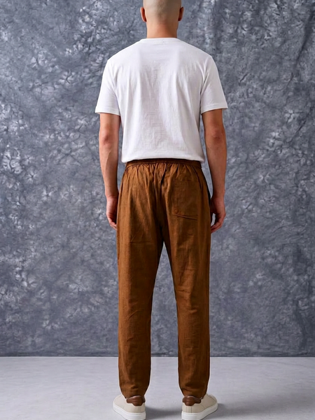 The Lifestyle Co Chocolate Brown Solid Linen Relaxed-Fit Trousers