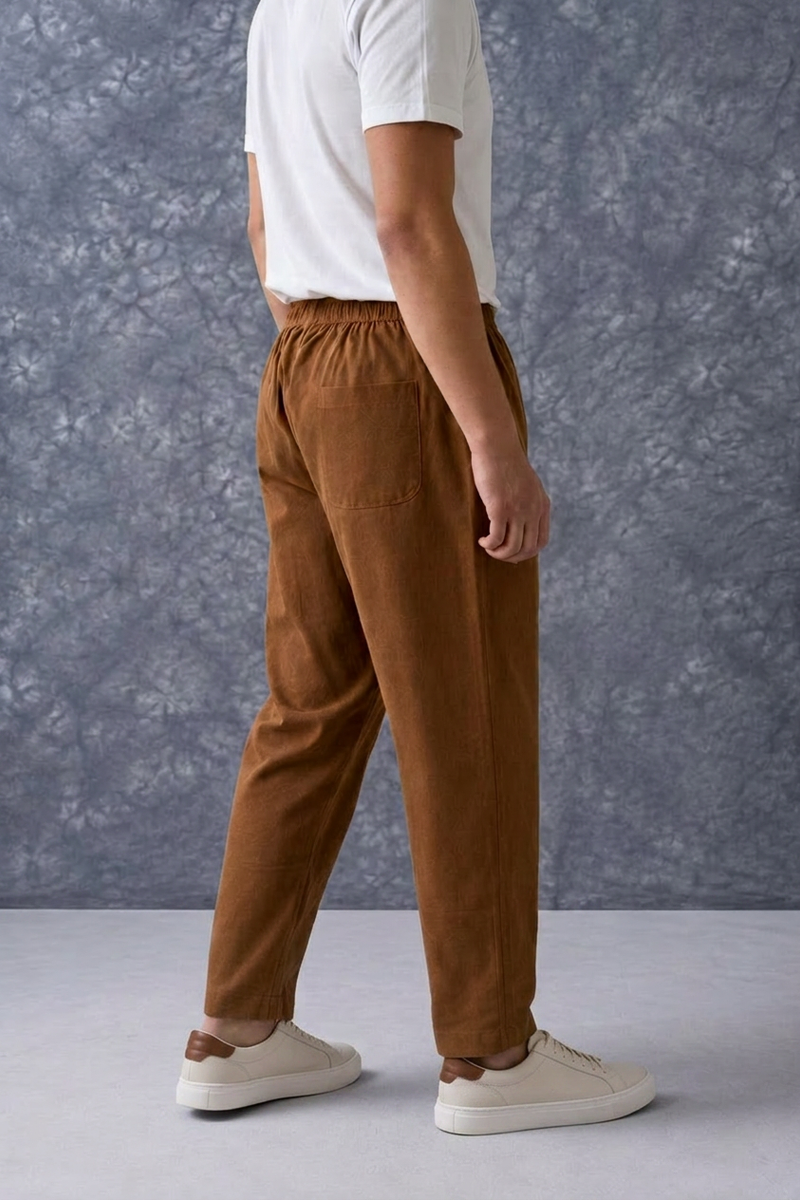 The Lifestyle Co Chocolate Brown Solid Linen Relaxed-Fit Trousers