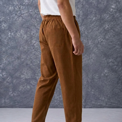 The Lifestyle Co Chocolate Brown Solid Linen Relaxed-Fit Trousers