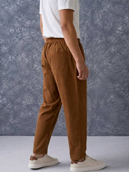 The Lifestyle Co Chocolate Brown Solid Linen Relaxed-Fit Trousers