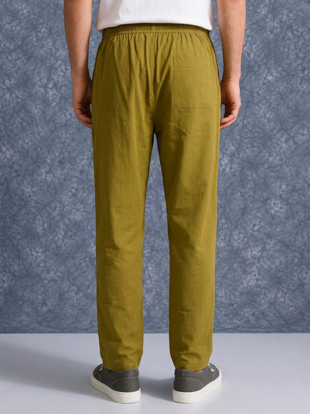 The Lifestyle Co Mehandi Green Linen Relaxed-Fit Regular Trouser