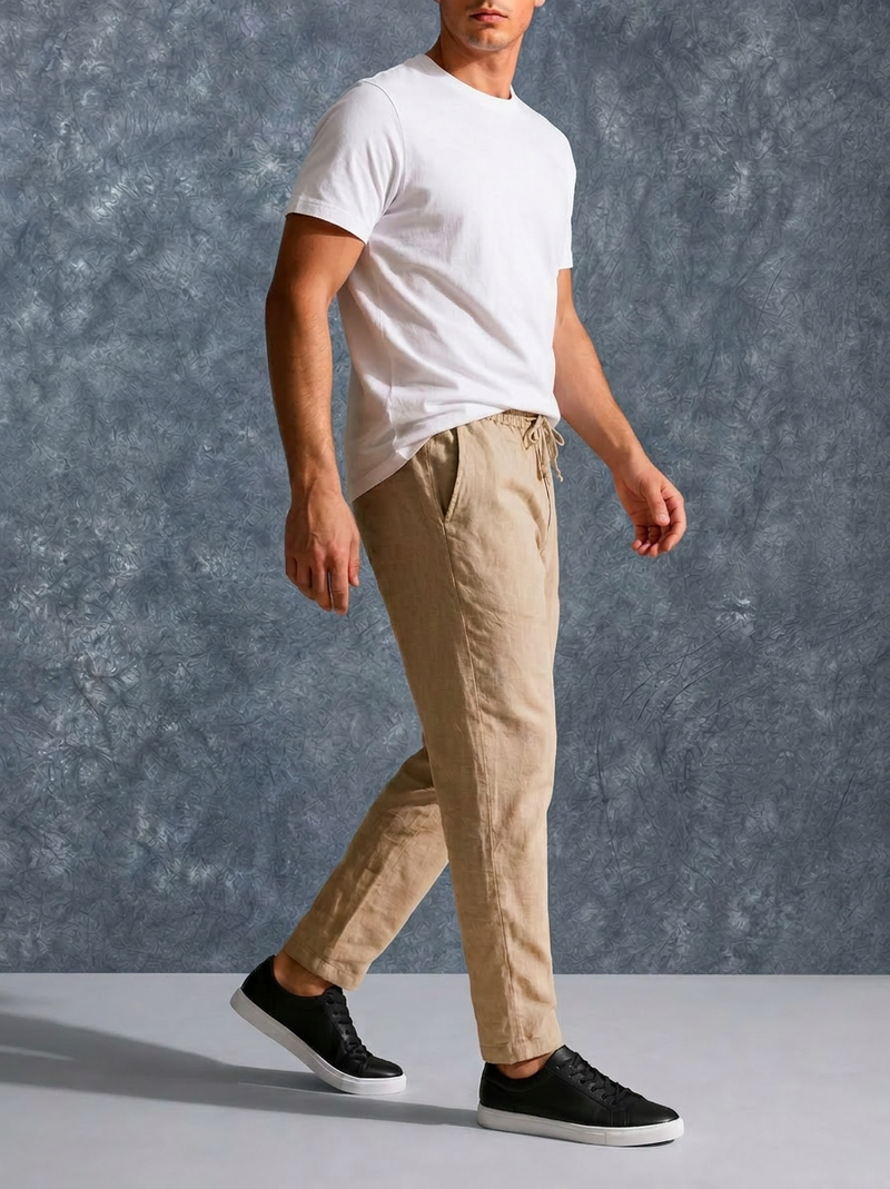 The Lifestyle Co Cream Solid Linen Relaxed-Fit Trousers