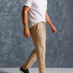 The Lifestyle Co Cream Solid Linen Relaxed-Fit Trousers