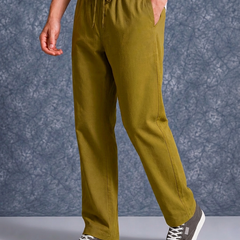 The Lifestyle Co Mehandi Green Linen Relaxed-Fit Regular Trouser
