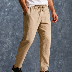 The Lifestyle Co Cream Solid Linen Relaxed-Fit Trousers