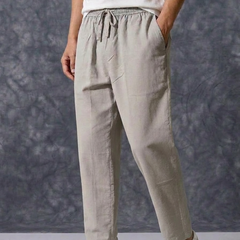 The Lifestyle Co Light Grey Solid Linen Relaxed-Fit Trousers