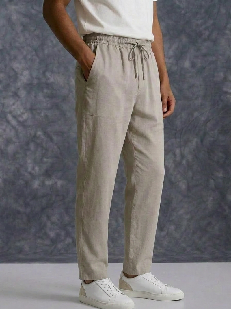 The Lifestyle Co Light Grey Solid Linen Relaxed-Fit Trousers