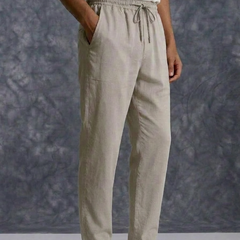 The Lifestyle Co Light Grey Solid Linen Relaxed-Fit Trousers