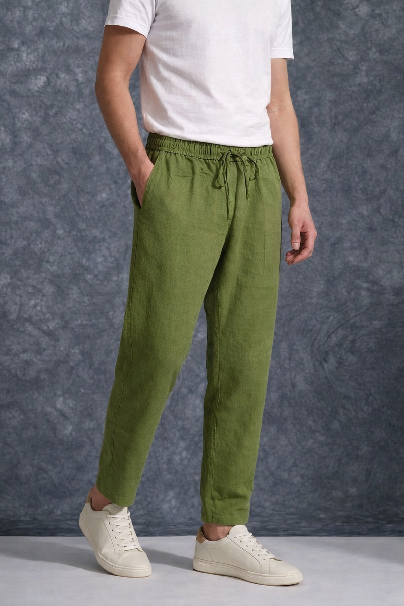 The Lifestyle Co Mint Green Solid Linen Relaxed-Fit Trousers