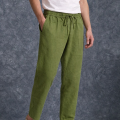 The Lifestyle Co Mint Green Solid Linen Relaxed-Fit Trousers