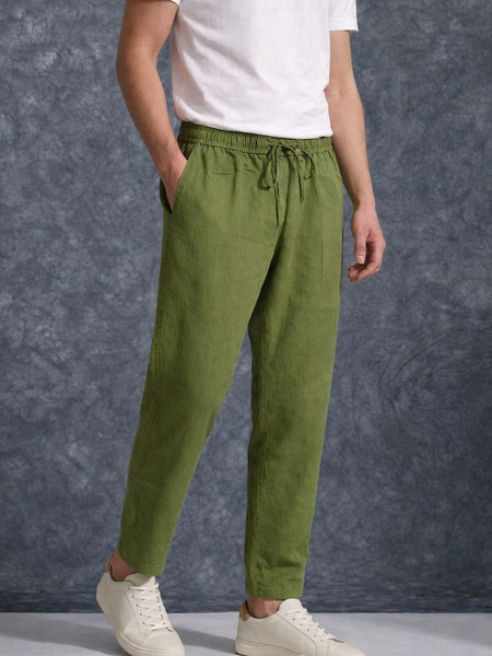 The Lifestyle Co Mint Green Solid Linen Relaxed-Fit Trousers